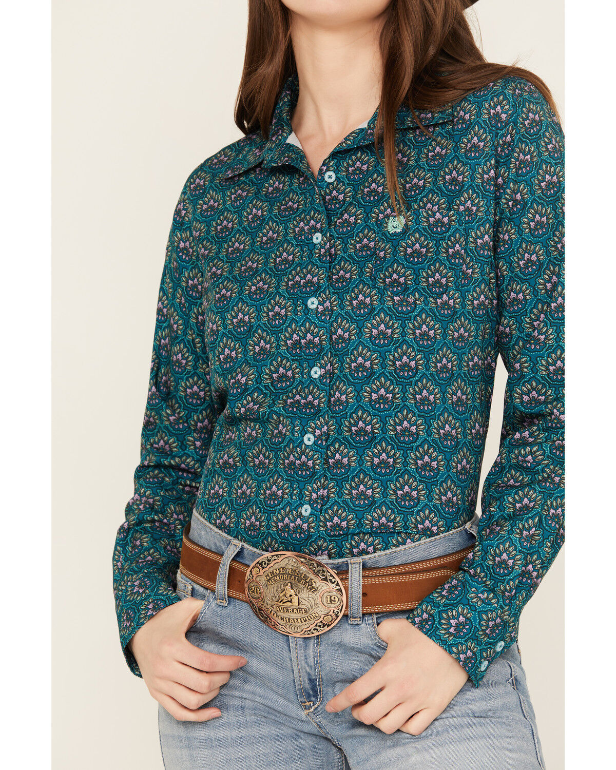 Image #3 - Cinch Women's ARENAFLEX® Floral Long Sleeve Button Down Western Shirt, Teal, hi-res