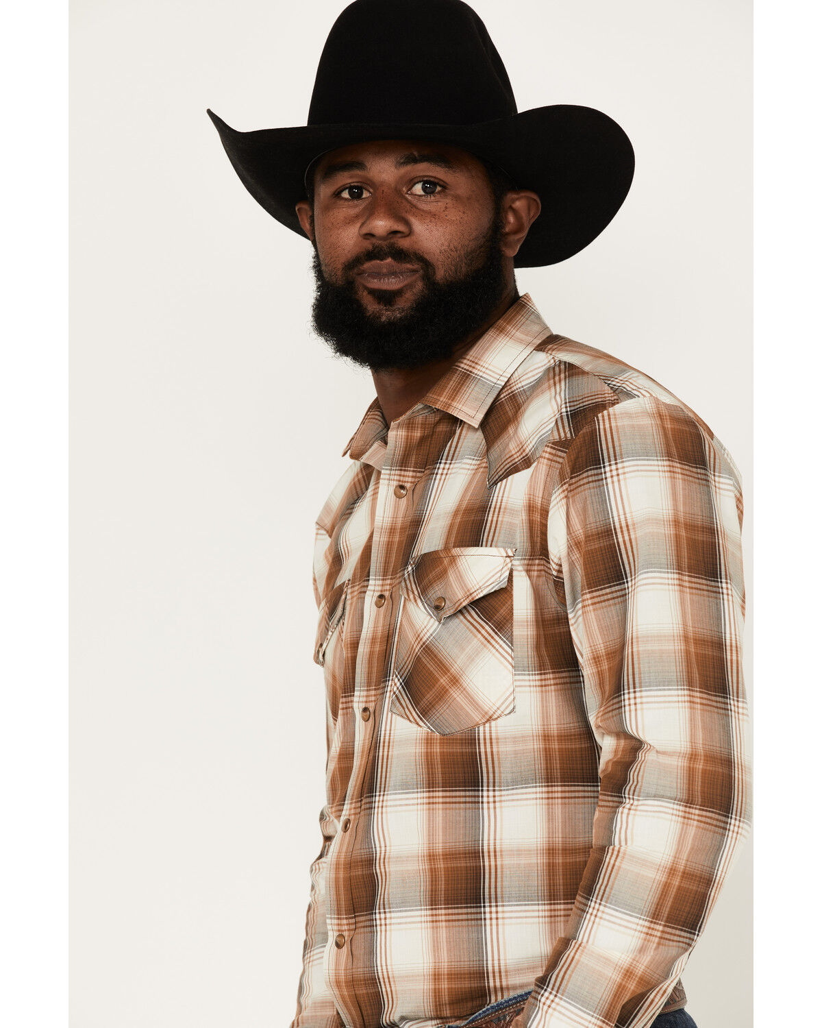 Image #2 - Pendleton Men's Frontier Large Plaid Snap Western Shirt, Brown, hi-res