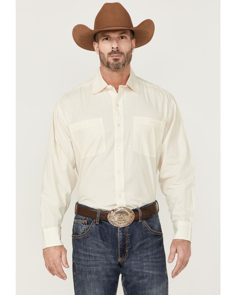 Resistol Men's Off-White Long Sleeve Button-Down Western Shirt , Off White, hi-res