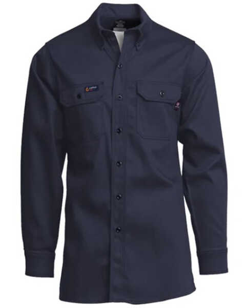 Image #1 - Lapco Men's FR Solid Long Sleeve Button-Down Western Work Shirt - Tall, Navy, hi-res