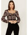 Image #2 - Wild Moss Women's Plaid Print Ruffle Tie Front Crop Top, Rust Copper, hi-res