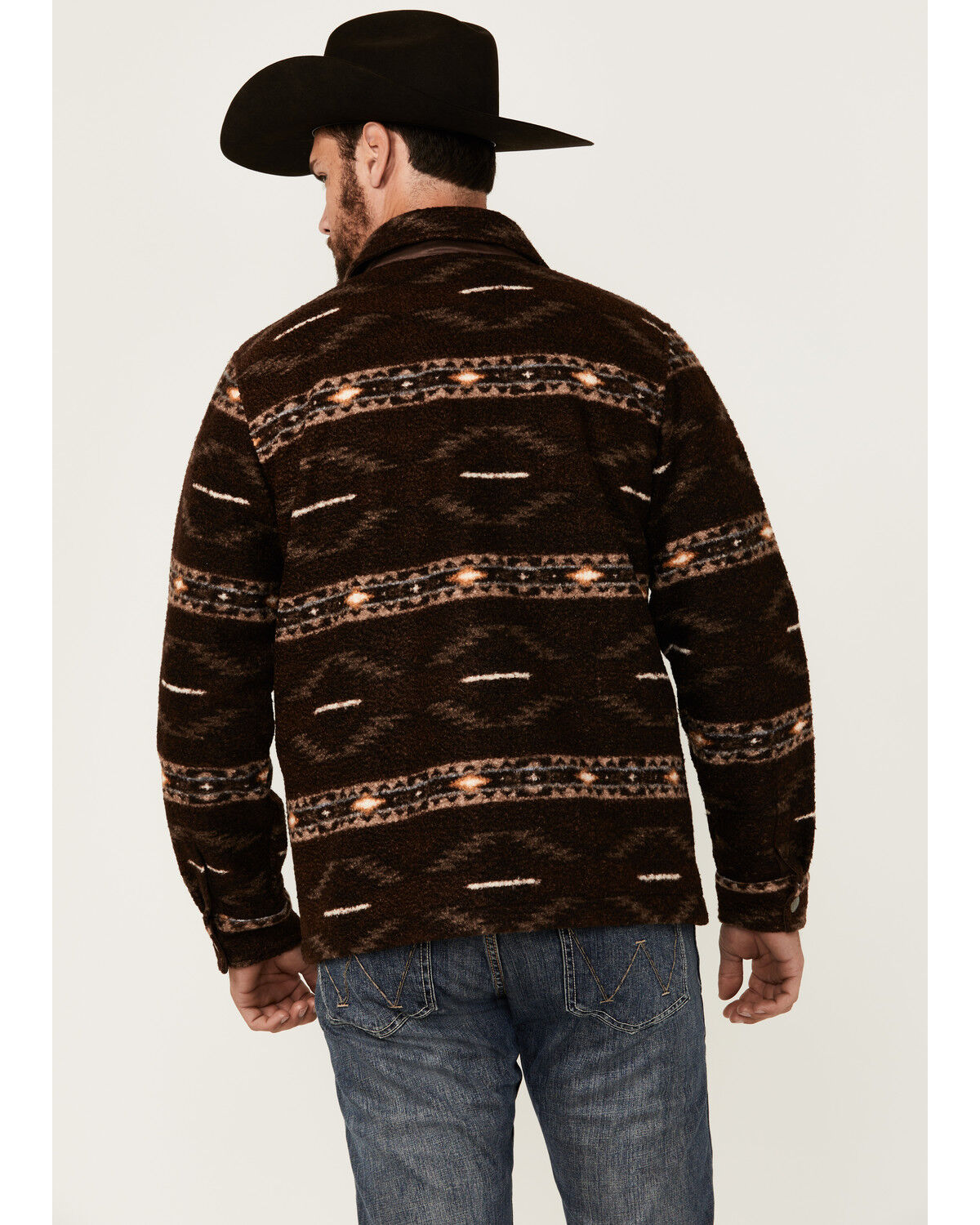 Image #4 - Powder River Outfitters Men's Southwestern Print Berber Zip Jacket, Dark Brown, hi-res