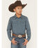 Image #1 - Cody James Boys' Bourbon Geo Print Long Sleeve Pearl Snap Western Shirt, Navy, hi-res