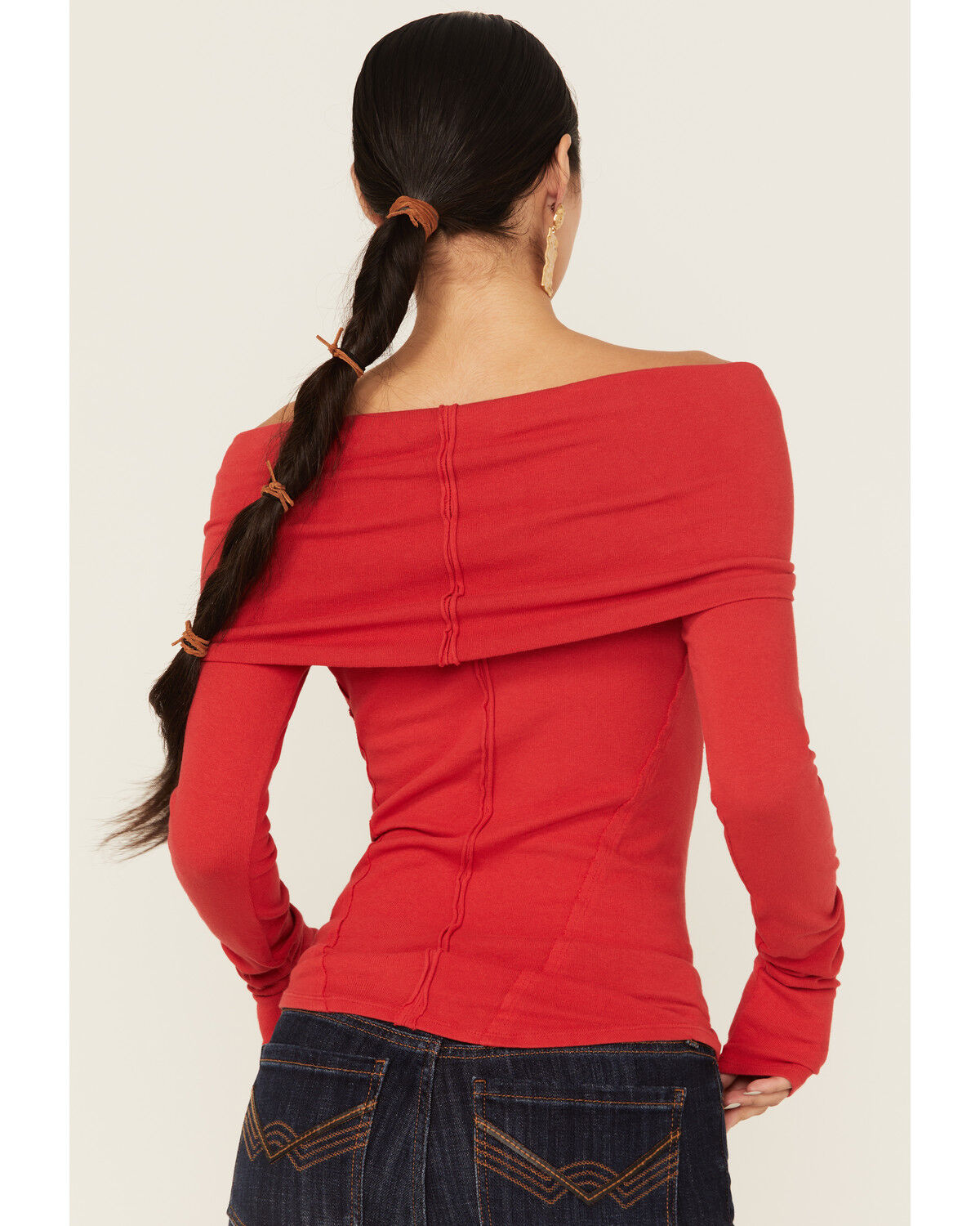 Image #4 - Free People Women's Iris Layering Off The Shoulder Long Sleeve Shirt, Red, hi-res