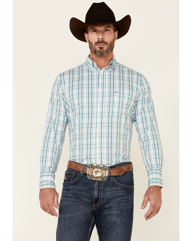 Wrangler 20X Men's Plaid Long Sleeve Button-Down Western Shirt , White, hi-res