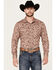 Rock & Roll Denim Men's Paisley Print Stretch Long Sleeve Snap Western Shirt, Red, hi-res