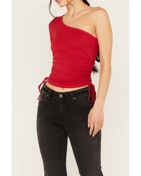 Panhandle Women's One Shoulder Long Sleeve Top, Red, hi-res