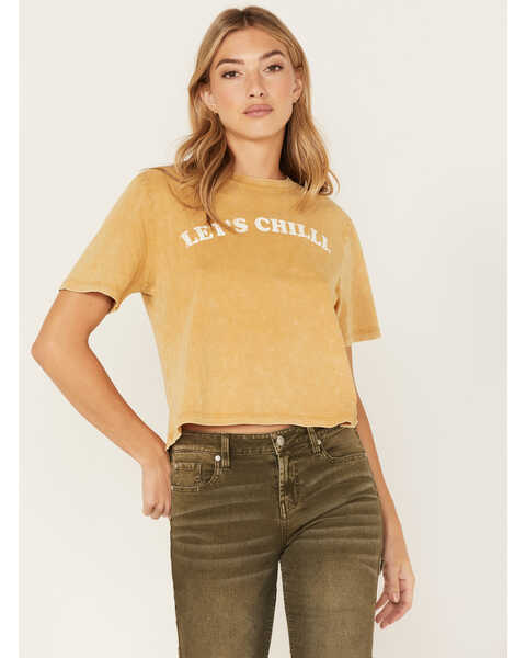 Cleo + Wolf Women's Let's Chill Short Sleeve Graphic Tee, Gold, hi-res