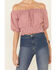 Beyond The Radar Women's Gingham Off-Shoulder Peasant Crop Top , Red, hi-res