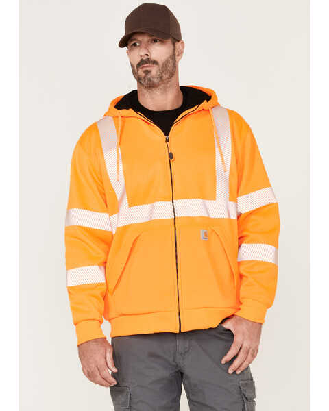 Carhartt Men's Hi-Vis Brite Orange Loose Fit Thermal Full-Zip Hooded Work Sweatshirt , Bright Orange, hi-res