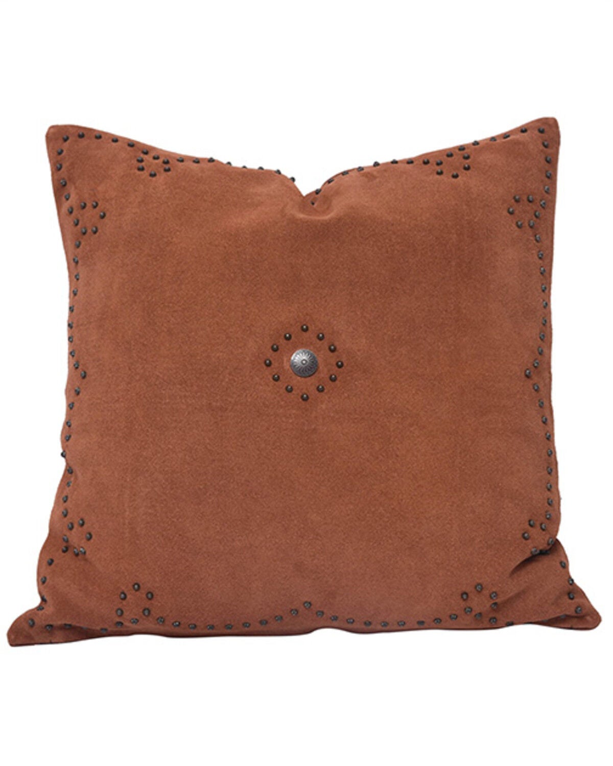Image #1 - HiEnd Accents Western Suede Antique Silver Concho & Studded Pillow, Brown, hi-res