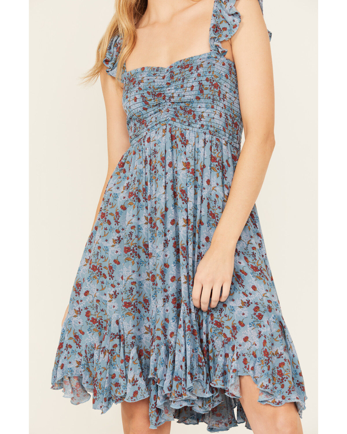 Image #3 - Rock & Roll Denim Women's Sleeveless Floral Print Mini Dress, Blue, hi-res