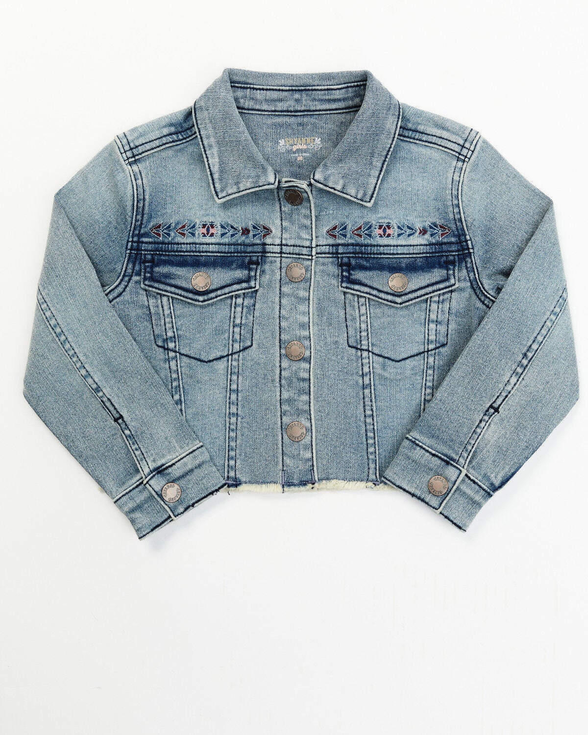 Shyanne Toddler Girls' Forks Light Wash Frayed Embroidered Denim Jacket, Medium Wash, hi-res