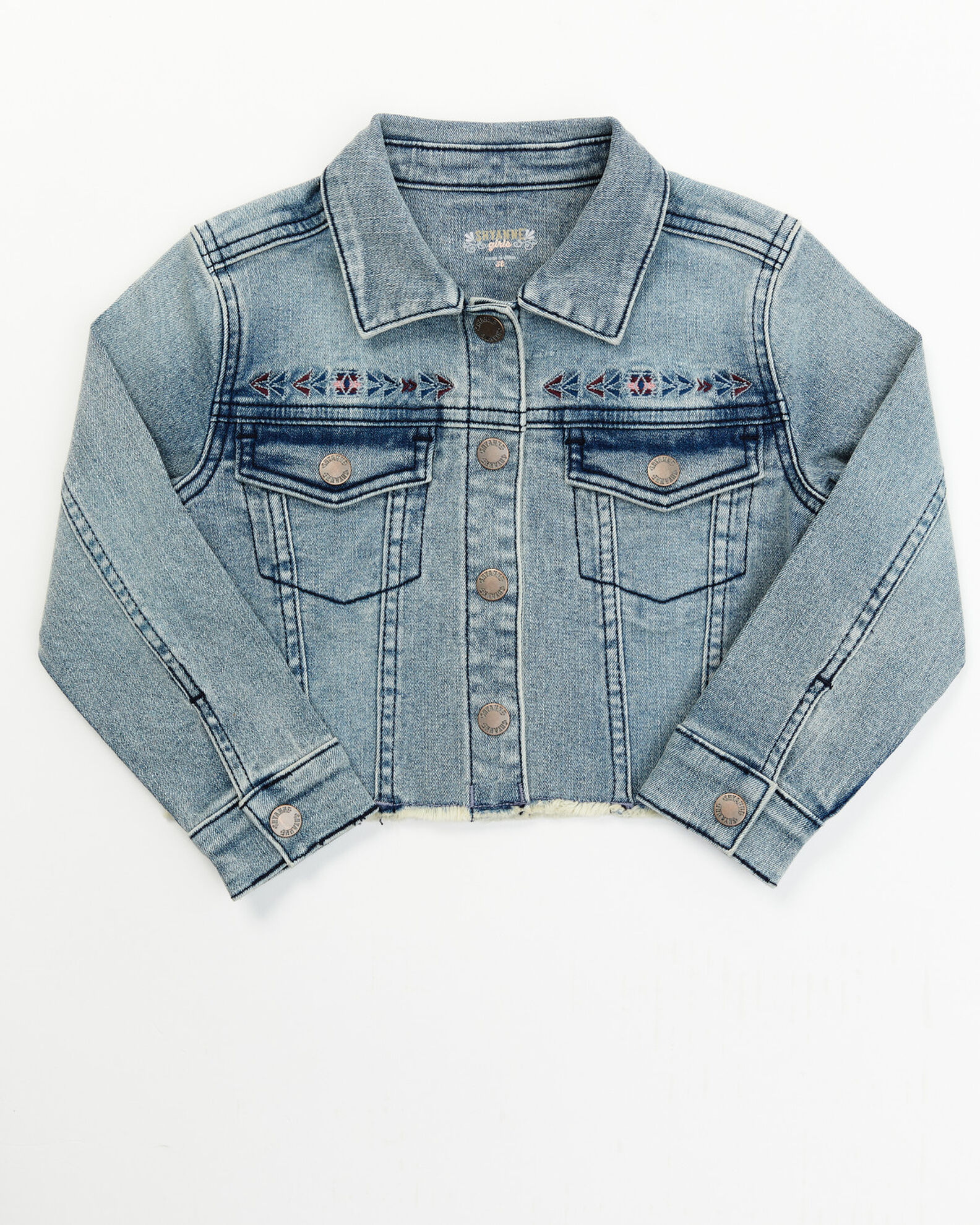 Image #1 - Shyanne Toddler Girls' Forks Light Wash Frayed Embroidered Denim Jacket, Medium Wash, hi-res