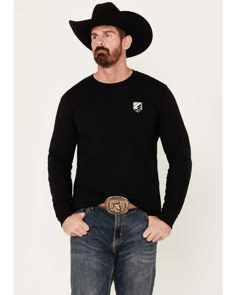 Image #1 - RANK 45® Men's Bedford American Flag Long Sleeve Graphic T-Shirt, Black, hi-res