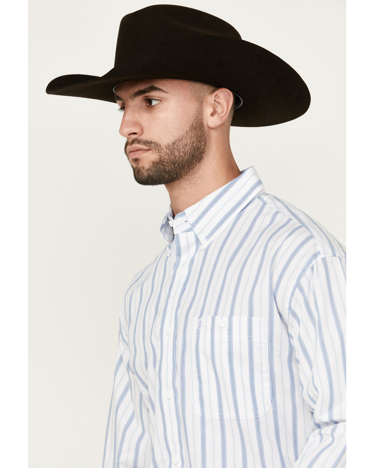 Image #2 - George Strait by Wrangler Men's Striped Long Sleeve Button-Down Stretch Western Shirt - Tall, White, hi-res