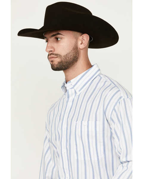 Image #2 - George Strait by Wrangler Men's Striped Long Sleeve Button-Down Stretch Western Shirt - Tall , White, hi-res