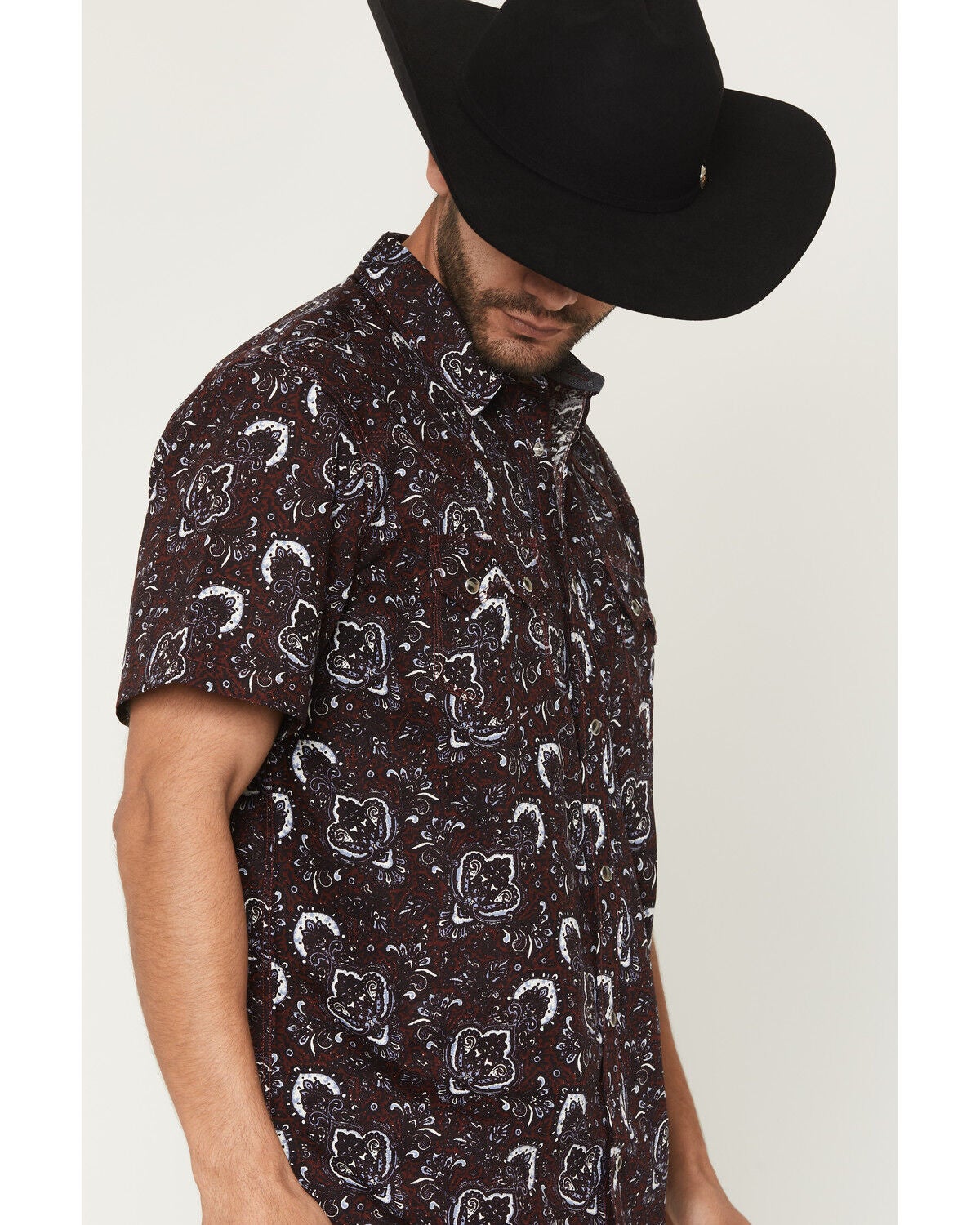 Image #2 - Moonshine Spirit&reg; Men's Purple Haze Paisley Print Short Sleeve Snap Western Shirt, Purple, hi-res
