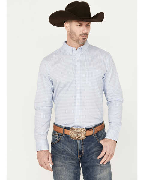 Image #1 - Cody James Men's Fish Net Geo Print Long Sleeve Button Down Western Shirt - Tall, Light Blue, hi-res