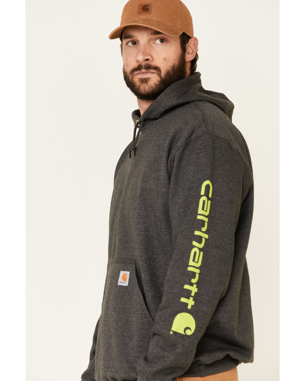 Image #4 - Carhartt Men's Loose Fit Midweight Logo Sleeve Graphic Hooded Sweatshirt - Big & Tall, Medium Grey, hi-res