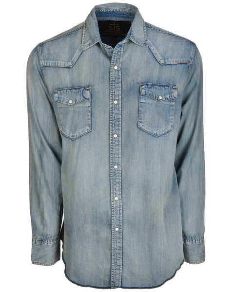 Image #1 - STS Ranchwear Men's Mcrea Denim Washed Long Sleeve Western Shirt , Blue, hi-res
