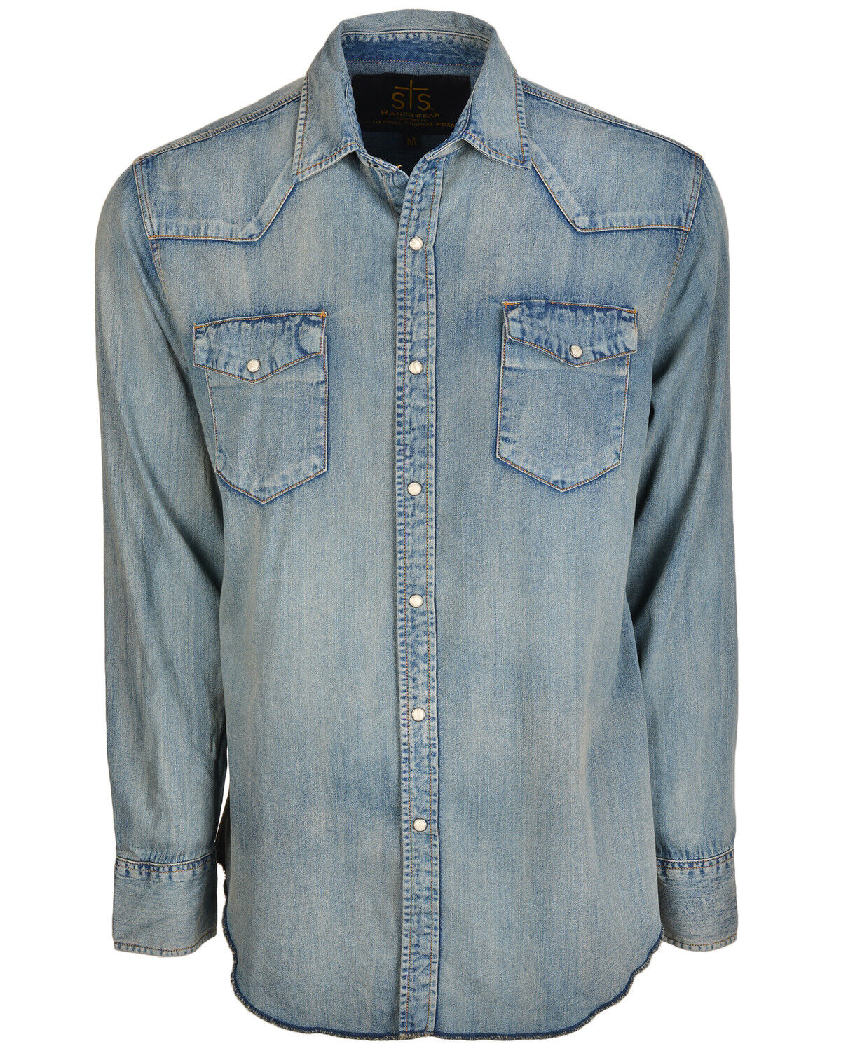 Image #1 - STS Ranchwear Men's Mcrea Denim Washed Long Sleeve Western Shirt, Blue, hi-res