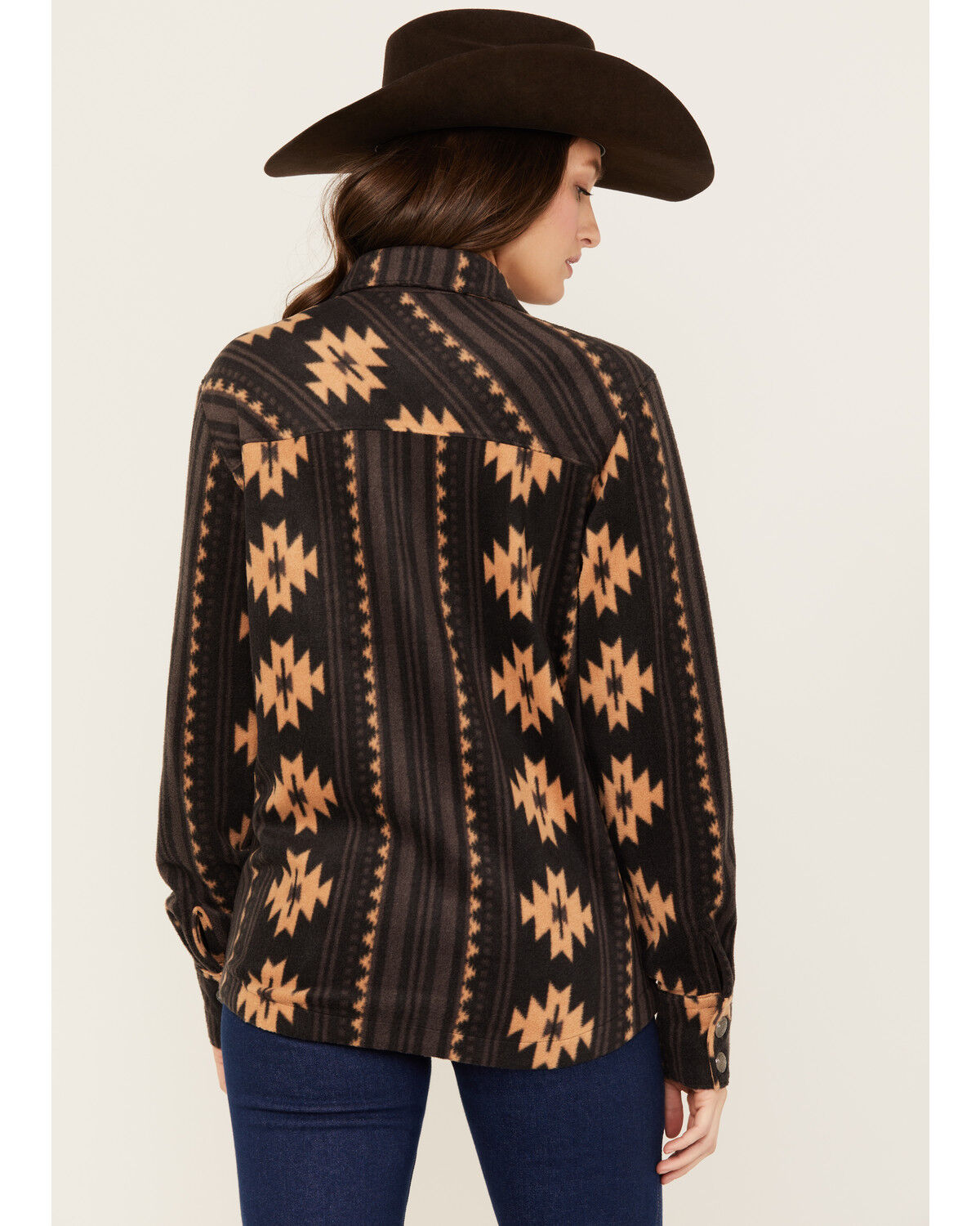 Image #4 - Cinch Women's Southwestern Print Polar Fleece Shacket, Black, hi-res
