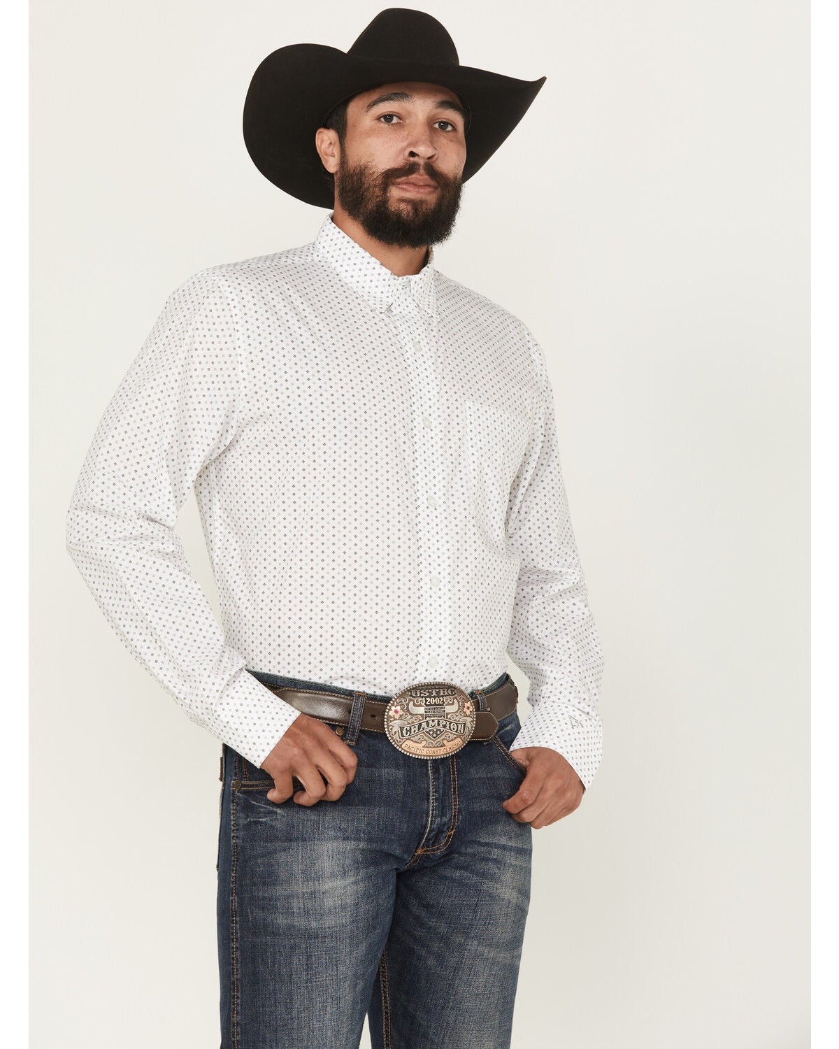 Image #1 - Wrangler X Cody Johnson Men's Medallion Print Long Sleeve Button-Down Western Shirt, White, hi-res