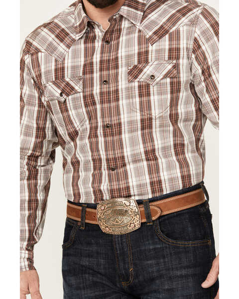 Image #3 - Cody James Men's Day Trip Plaid Print Long Sleeve Western Snap Shirt, Brown, hi-res