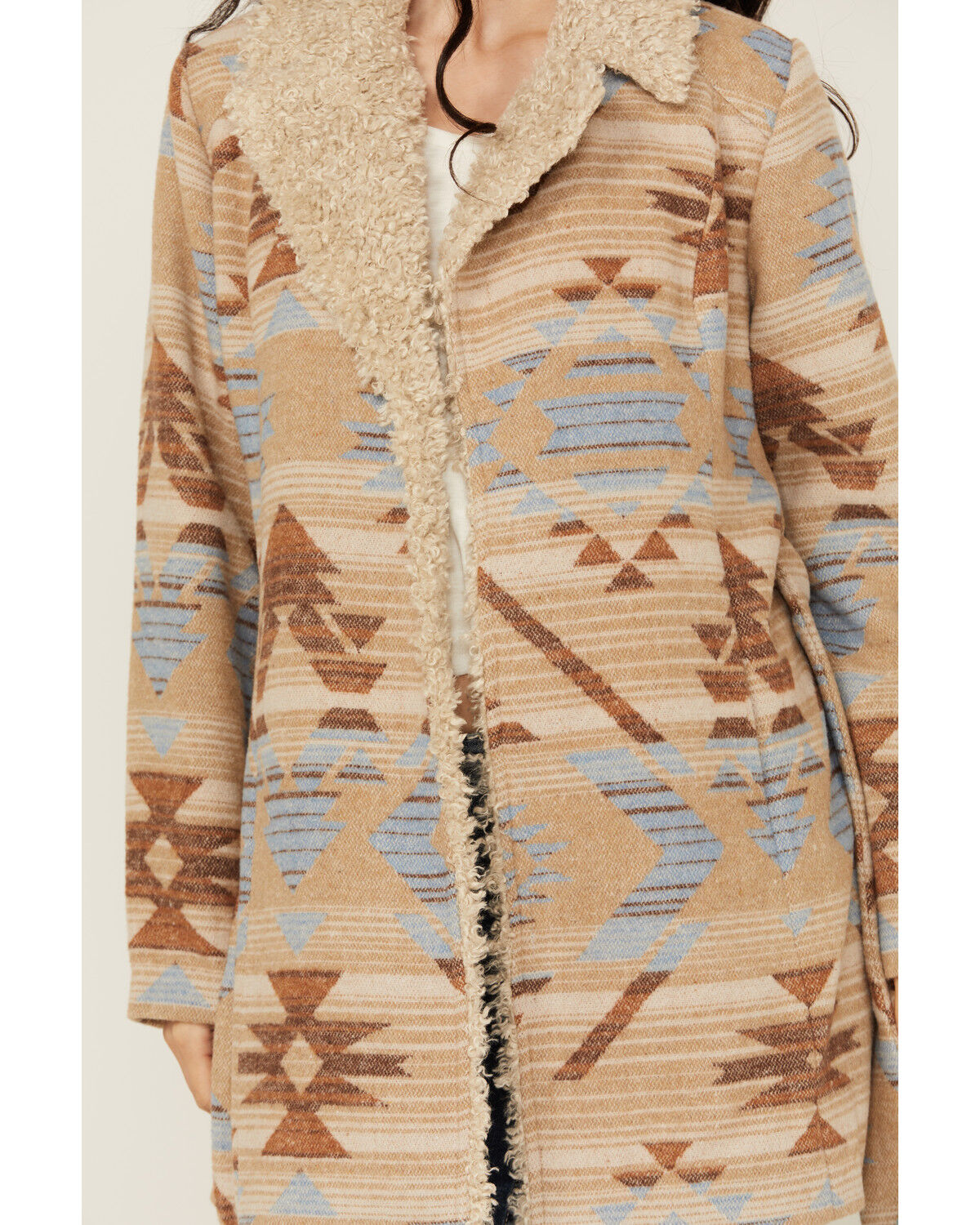 Image #4 - Idyllwind Women's Lynn Southwestern Print Fur Collar Shacket, Sand, hi-res