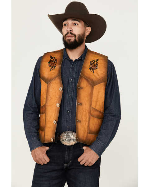 Image #1 - Kobler Leather Men's Eagle Leather Vest , Beige, hi-res