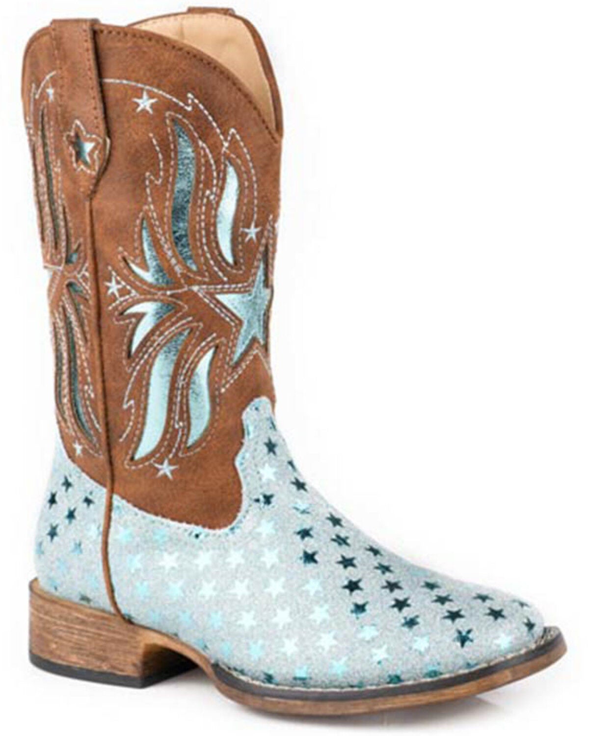 Roper Little Girls Starlet Western Boots - Broad Square Toe, Blue, hi-res