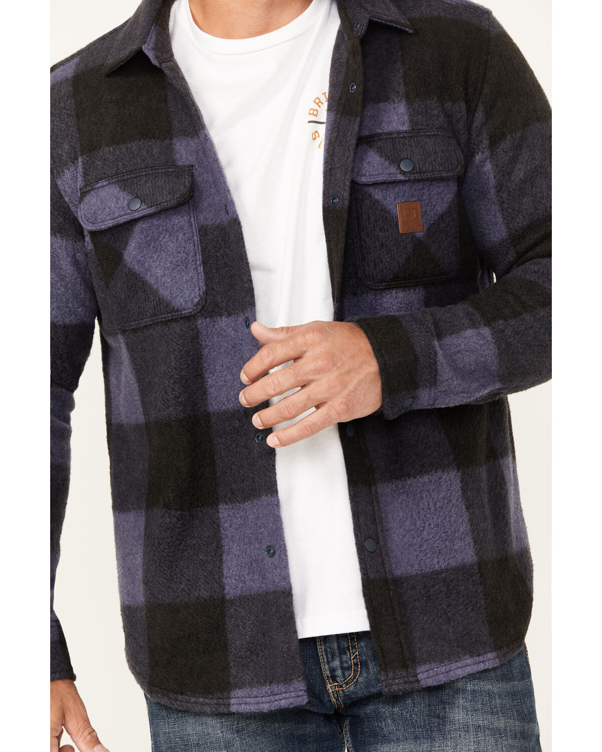 Image #3 - Brixton Men's Bowery Arctic Plaid Print Long Sleeve Snap Stretch Flannel Shirt, Navy, hi-res
