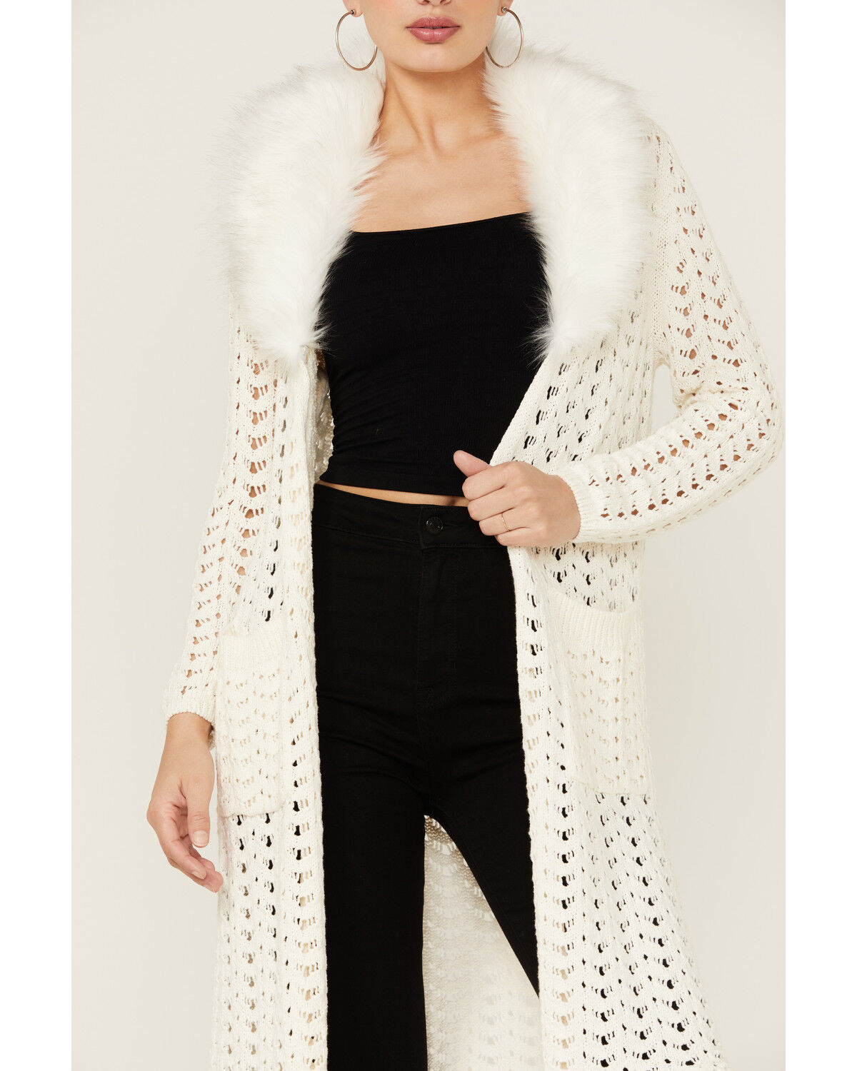 faux fur open cardigan