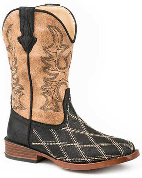 Image #1 - Roper Boys' Embroidery Foot Western Boots - Square Toe, Black, hi-res