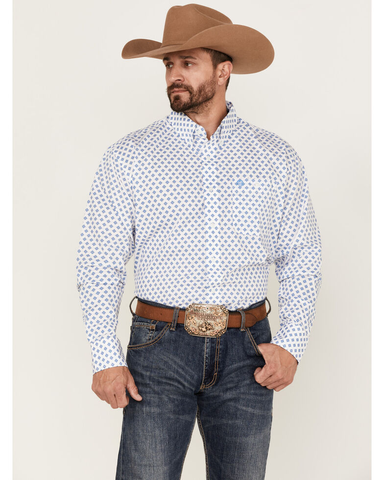 George Strait By Wrangler Men's Geo Print Button-Down Western Shirt - Big & Tall , Blue, hi-res
