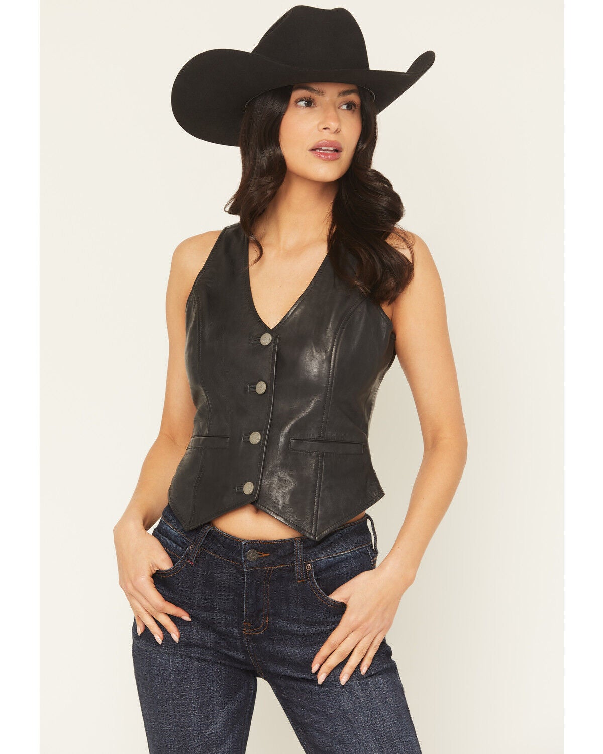 Image #2 - Idyllwind Women's Josephine Button-Down Leather Vest, Black, hi-res