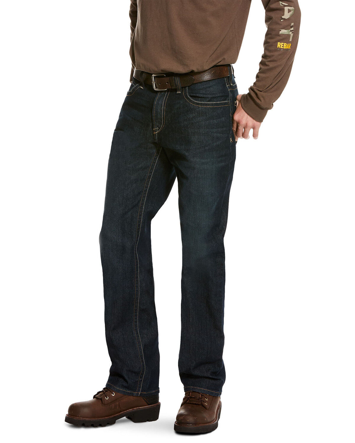 Image #2 - Ariat Men's Rebar M4 Cobalt Durastretch Edge Stackable Straight Work Jeans, Blue, hi-res