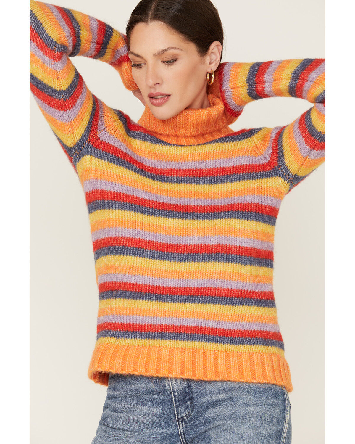 Image #2 - Wrangler Women's Stripe Knit Turtleneck Sweater, Orange, hi-res