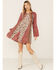 Lovestitch Women's Red & Natural Bell Sleeve Tie Back Mini Dress, Red, hi-res