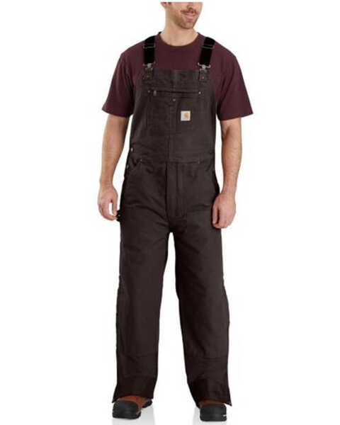 Carhartt Men's Quilt Lined Washed Bib Work Overalls , Brown, hi-res