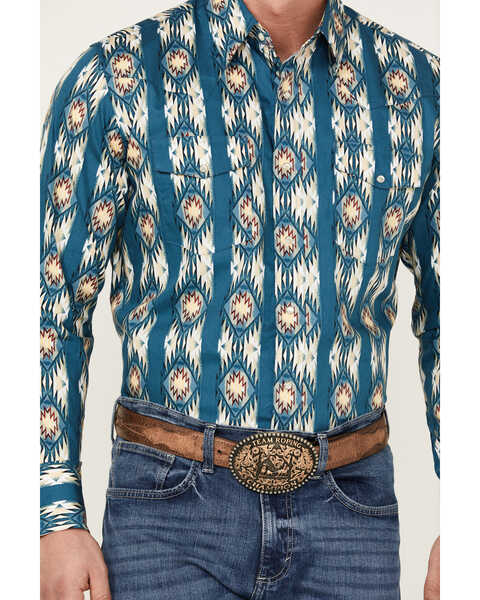 Image #3 - Wrangler Men's Checotah Long Sleeve Pearl Snap Western Shirt - Tall , Blue, hi-res