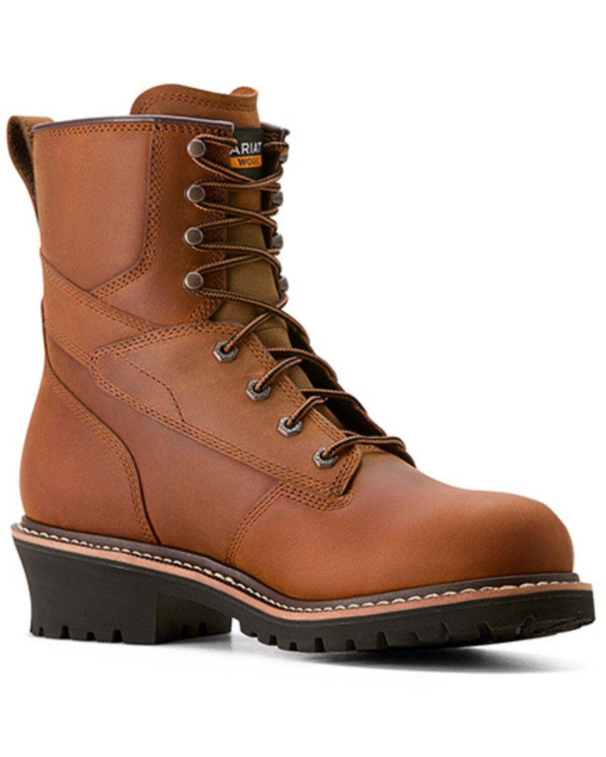 Ariat Men's 8" Logger Shock Shield Waterproof Insulated Work Boots - Soft Toe, Brown, hi-res