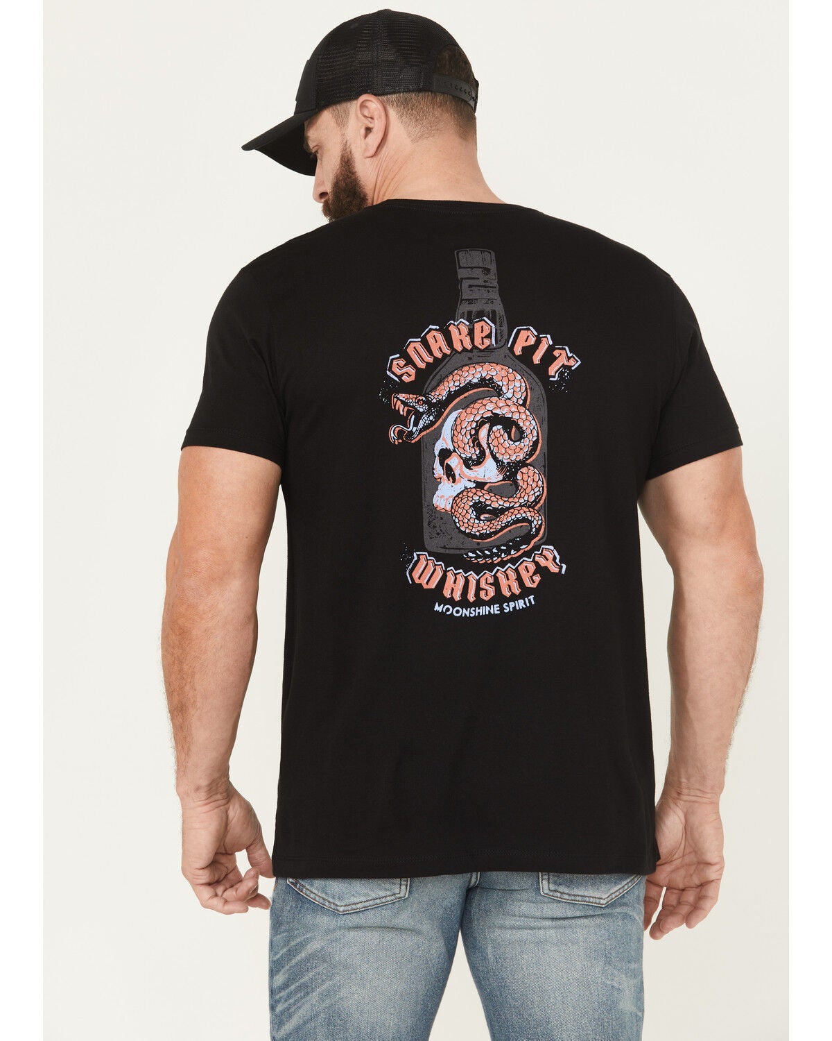 Image #1 - Moonshine Spirit&reg; Men's Snake Pit Whiskey Short Sleeve Graphic T-Shirt, Black, hi-res