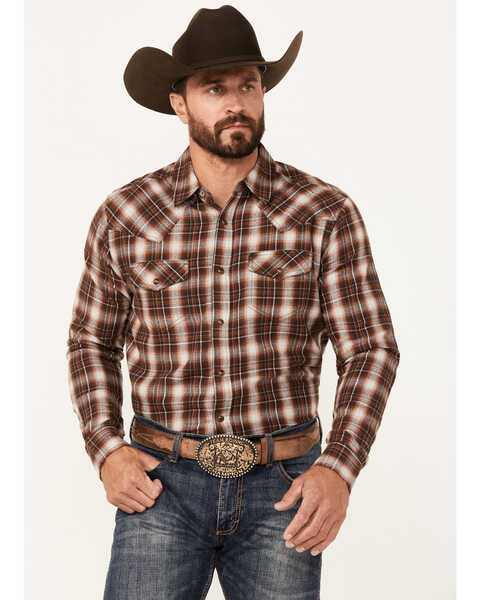 Cody James Men's Traverse Plaid Print Long Sleeve Snap Western Shirt - Big , Brown, hi-res