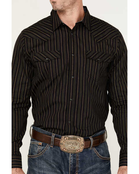 Image #3 - Cody James Men's Wrestler Striped Print Long Sleeve Snap Western Shirt, Black, hi-res
