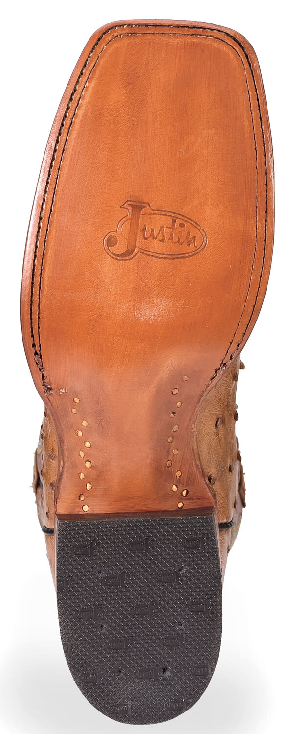 Image #5 - Justin Men's Waxy Full Quill Ostrich Western Boots - Broad Square Toe, Cognac, hi-res