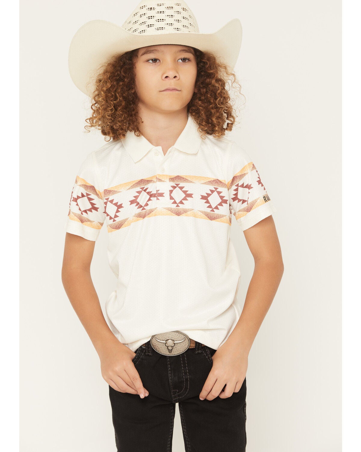 RANK 45&reg; Boys' Josey Border Striped Button-Down Polo Shirt, Cream, hi-res