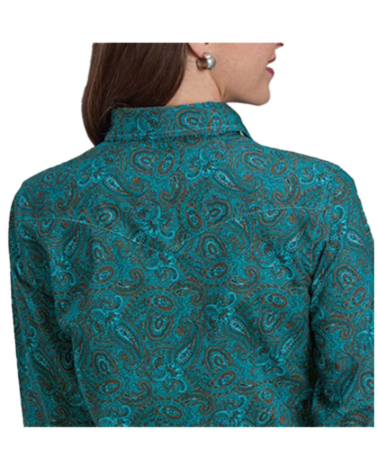 Image #2 - Roper Women's Paisley Print Long Sleeve Snap Western Shirt, Teal, hi-res