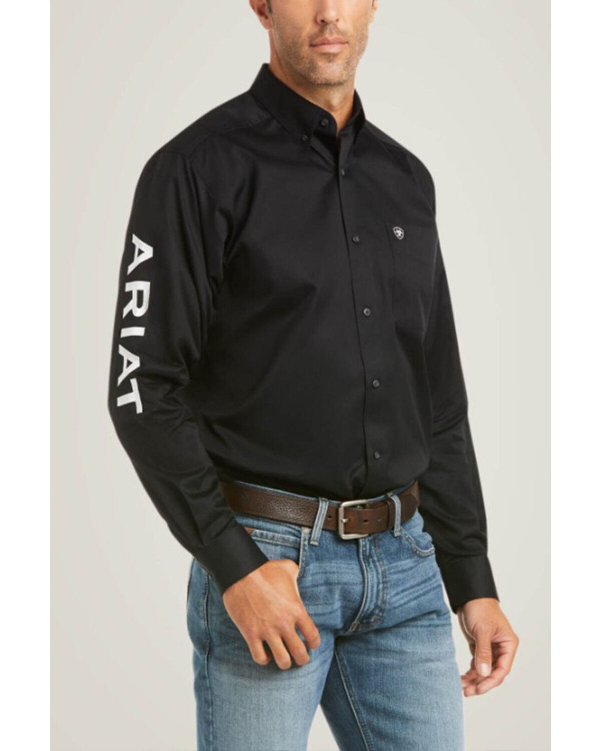 Ariat Men's Team Logo Twill Fitted Long Sleeve Button-Down Western Shirt, Black, hi-res